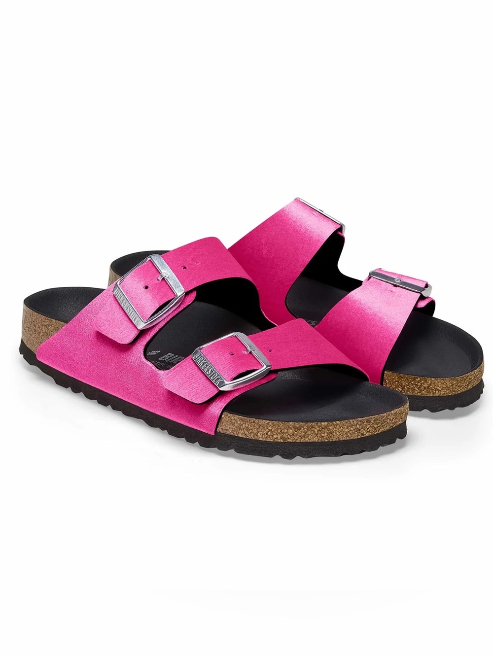 Rare BIRKENSTOCK Arizona Rivet Logo Neon Pink Velvet Sandals Narrow 41 Vegan